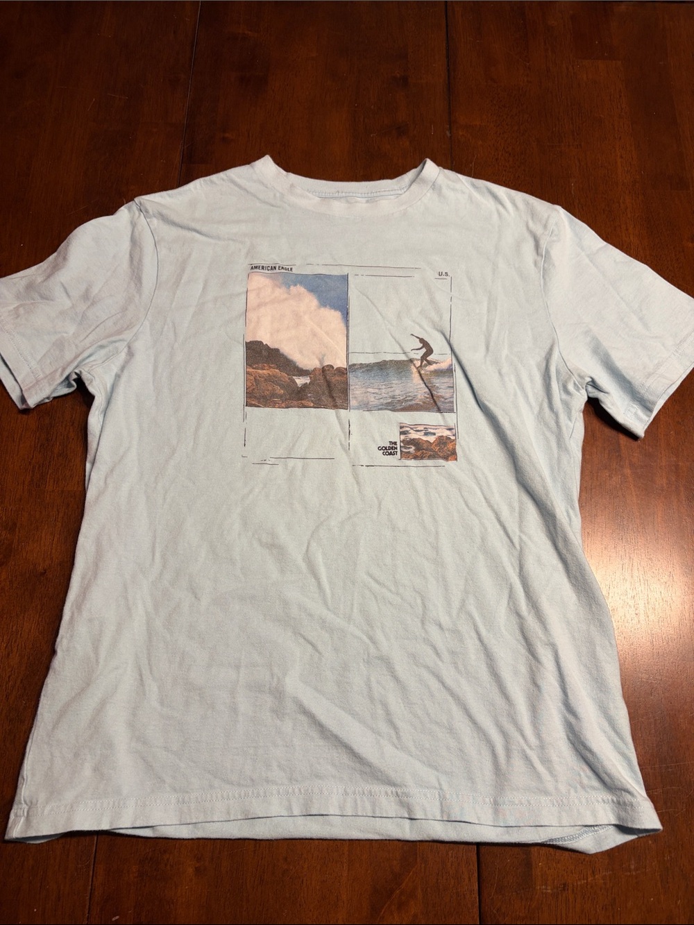 American Eagle Outfitters Pale Blue Surf Panel Graphic Tee